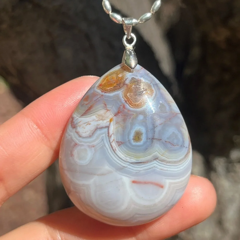 Silver plated teardrop druzy dream‎ amethyst pendant 0343